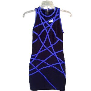 Vintage Tadashi Black bodycon blue stitched ribbon dress 2